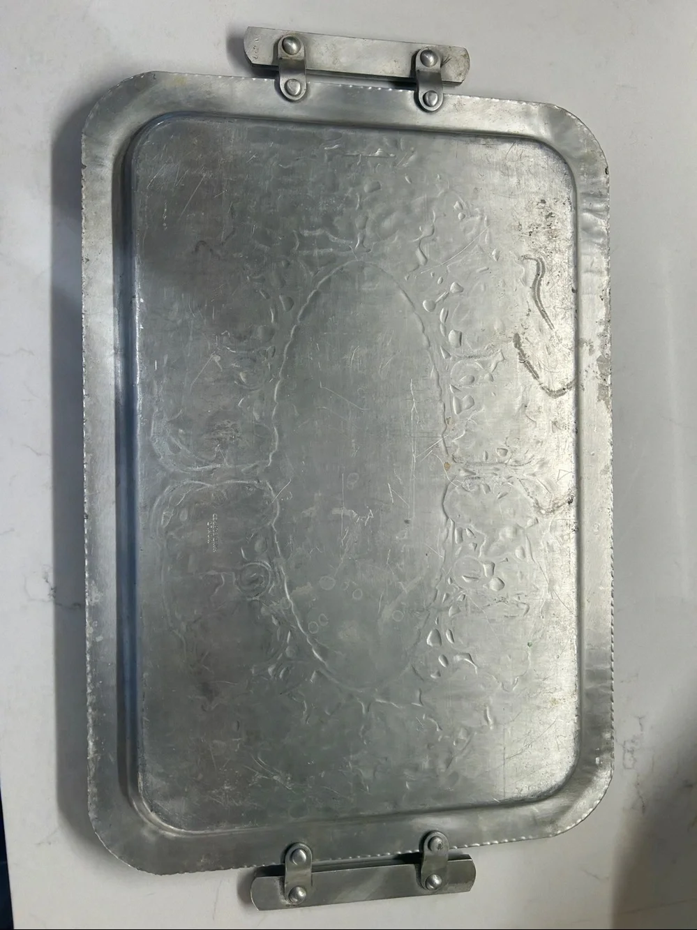 Decorative Hammered Metal Serving Tray - Silver